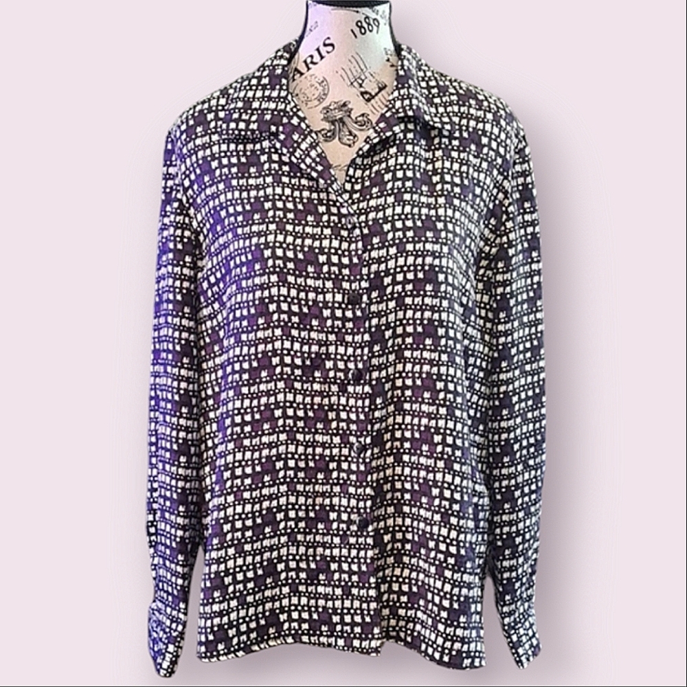 Vintage Purple and Black Button Blouse
